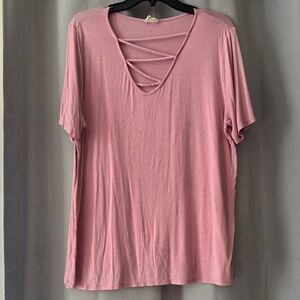 BiBi Mauve Short Sleeve Top with Crisscross Neckline